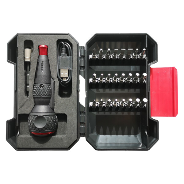 Tournevis assistance elect. ball grip usb + 24 embouts chocs 30mm + porte embout
