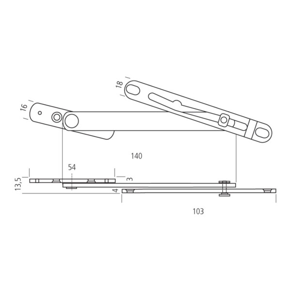 Loqueteau compas de soufflet pour menuiserie bois