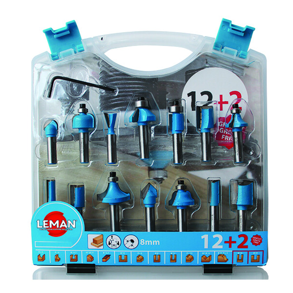 Meche de defonceuse assorties queue 8 mm (coffret de 14)