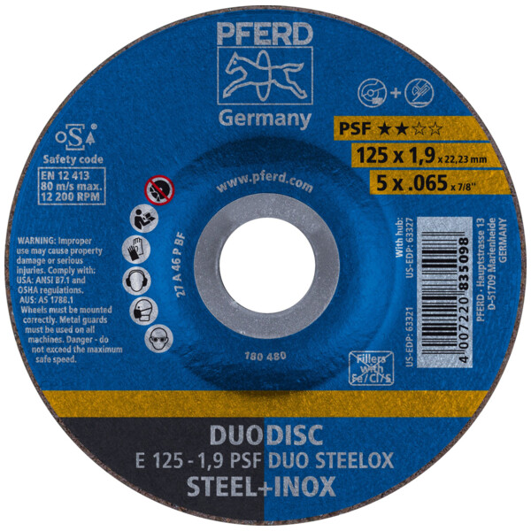 Disque a tronconner psf duodisc steelox e 125-1,9