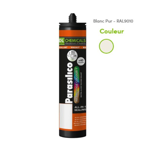 Mastic silicone prestige colour ton blanc cart300ml