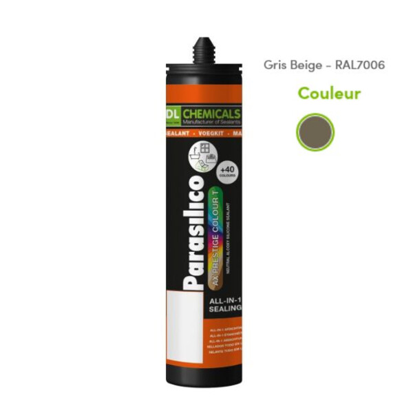 Mastic silicone prestige colour ton gris cart300ml