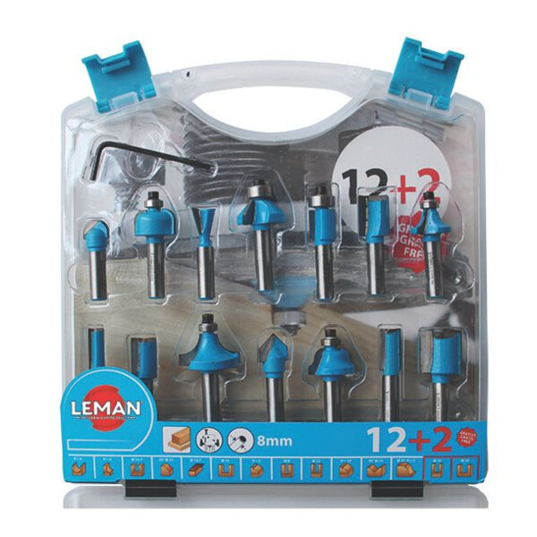 Meche de defonceuse assorties queue 8 mm (coffret de 14)