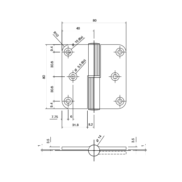 Paumelle alu 80/80a ferme