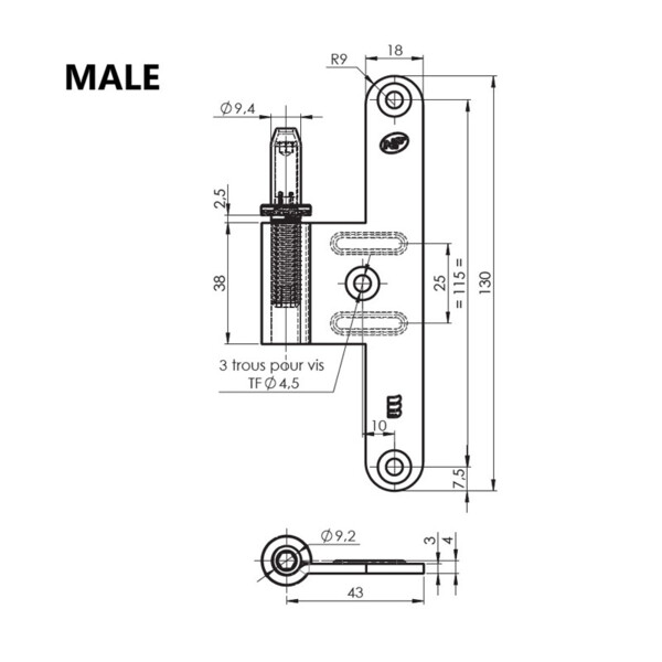 Paumelle universelle bois 6055