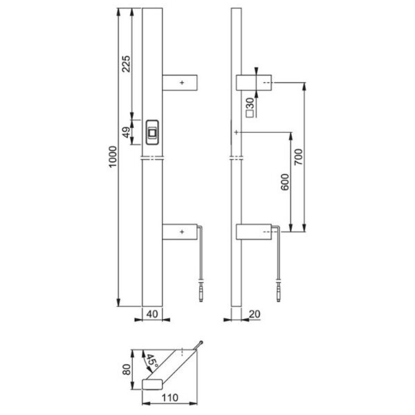 Poignée battante simple  fingerscan design  rectangulaire
