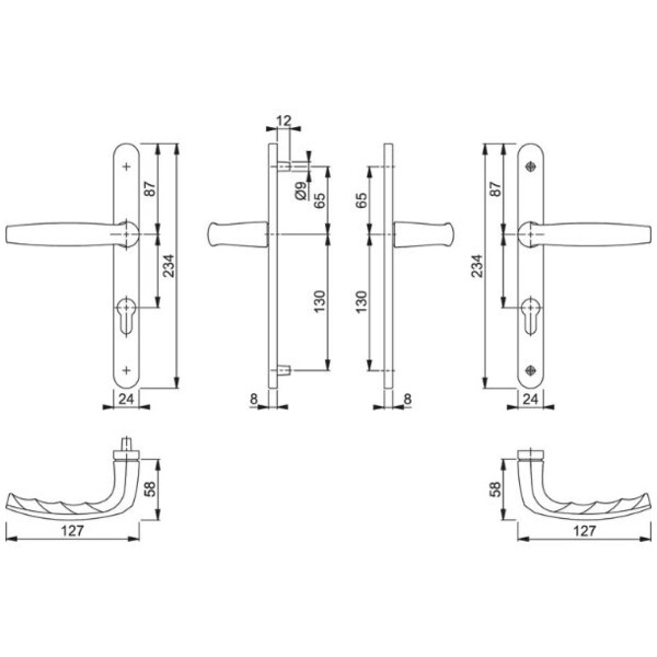 Poignée de porte étroite atlanta saillie normale