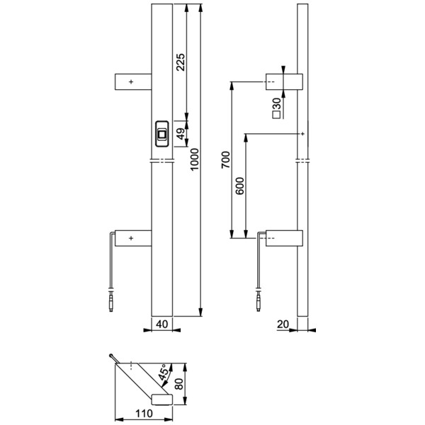 Poignée de tirage simple figerscan 40x20 carrés déportés à 45°