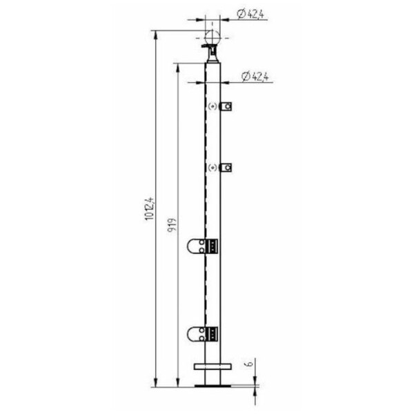 Poteau d'angle verre et lisses sur platine 