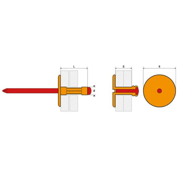 Rivet multi-serrage - alu/acier - tête extra large