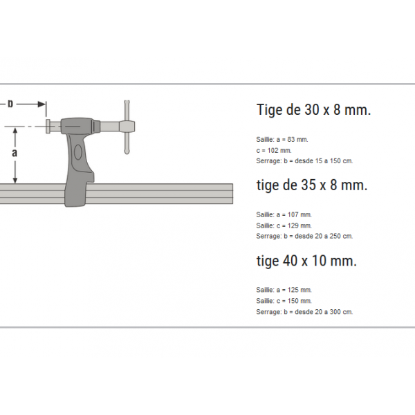 4 serre-joints à pompe SUPER EXTRA 100 cm section 35 x 8 mm saillie de 107  mm manche articulé - UR-1515100x4 - Urko