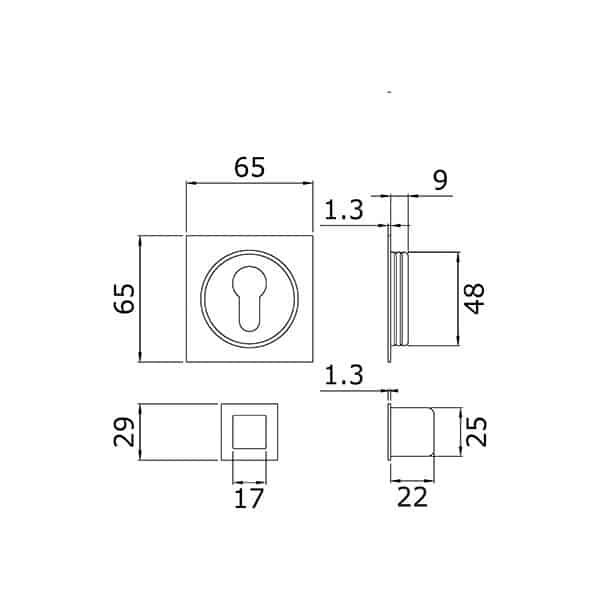 Serrure + cuvette ronde clé i inox galandage