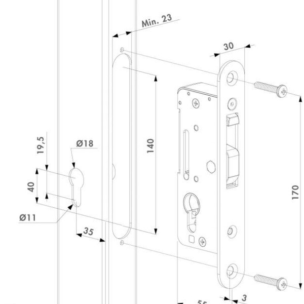 Serrure à encastrer inox a35 h-compact