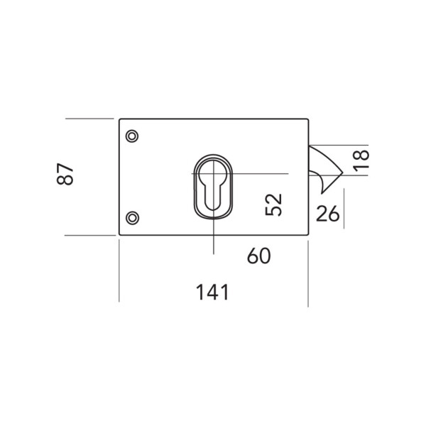 Serrure applique à crochet cylindre euro