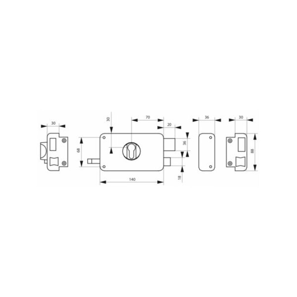 Serrure applique horizontale cylindre européen