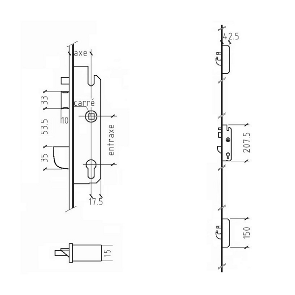 Serrure bs3700 standard - têtière 24 clamée