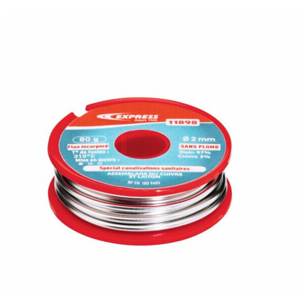 Soudure etain pour assemblage canalisation sanitaire - 80g - bobine ø 2 mm