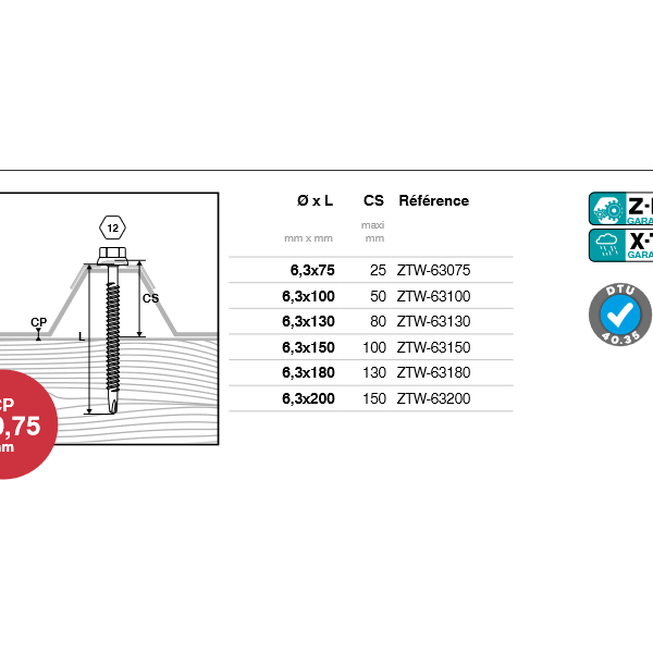 Vis fixation bac acier sur bois ral 5008