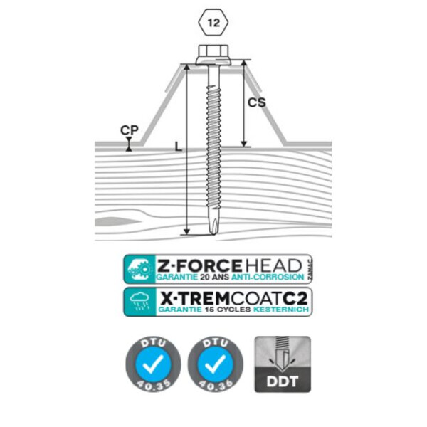 Vis fixation bac acier sur bois ral 8012