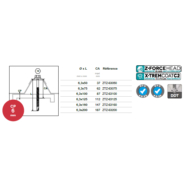 Vis fixation bac acier sur fer - z ral 5008
