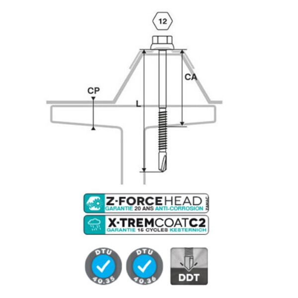 Vis fixation bac acier sur fer - i ral 7016