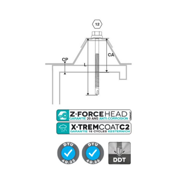 Vis fixation bac acier sur fer - z ral 8012