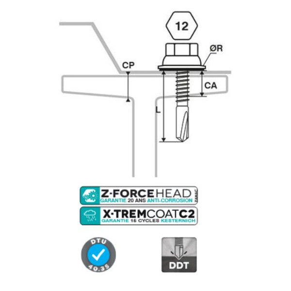 Vis fixation placage bac acier sur fer i