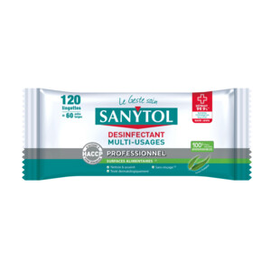 LINGETTE DESINFECTANTE MULTI-SURFACES EUCALYPTUS X120 Sanytol Pro