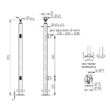 Poteau extrémité verre garde corps